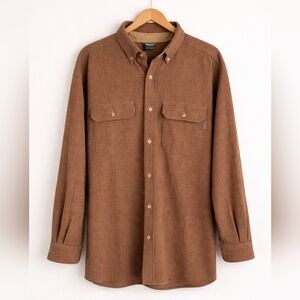 Woolrich Men’s XL Brown Houndstooth Wool Flannel Button Down Outdoor Shirt